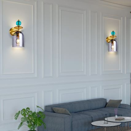 Stenska svetilka TROPEA 1xE27/15W/230V zlata/modra/dimljeno bež/siva