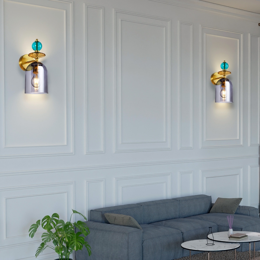 Stenska svetilka TROPEA 1xE27/15W/230V zlata/modra/dimljeno bež/siva