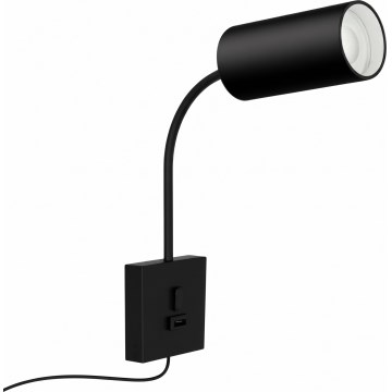 Stenska svetilka z USB PUNTO 1xGU10/9W/230V črna