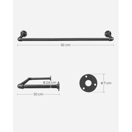 Stenski nosilec za obešalnike LINEA 92x7x30 cm črn