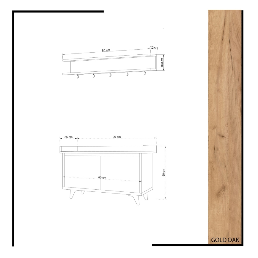 Stenski obešalnik ARASSO 18,8x80 cm + omara za čevlje 60x90 bela/rjava