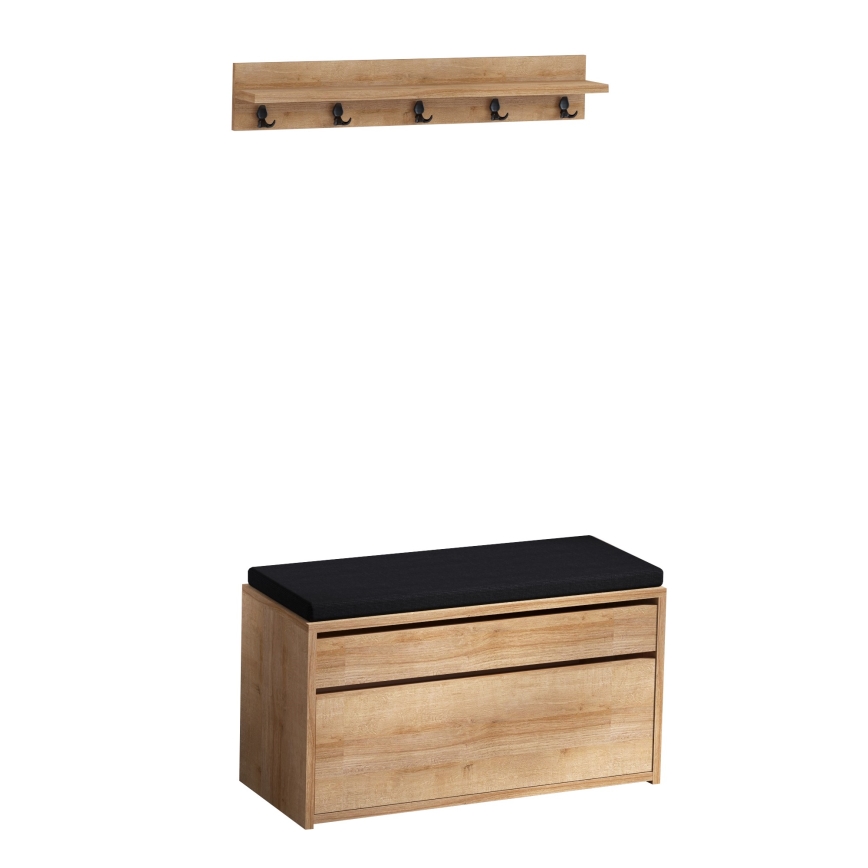 Stenski obešalnik BOBY 15x80 cm + omarica za čevlje 42x80 cm rjava/črna
