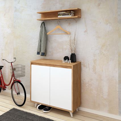 Stenski obešalnik OBSOYO 15x80 cm + omara za čevlje 100x80 cm rjava/bela