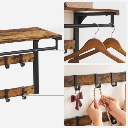 Stenski obešalnik s polico NATE rjav/črn