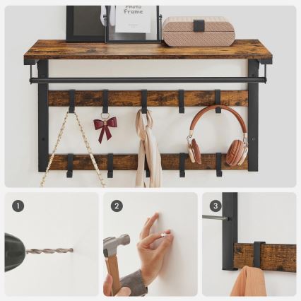 Stenski obešalnik s polico NATE rjav/črn