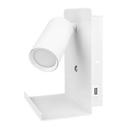 Stenski reflektor s polico in USB polnilec 1xGU10/35W/230V bela