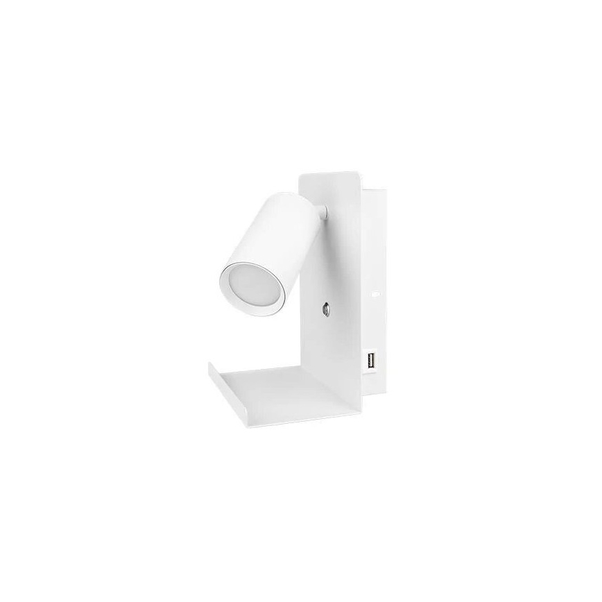 Stenski reflektor s polico in USB polnilec 1xGU10/35W/230V bela