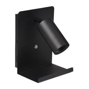 Stenski reflektor s polico in USB polnilec 1xGU10/35W/230V črna