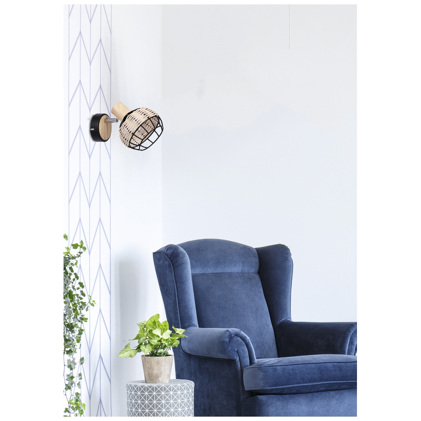 Stenski reflektor TAJGA 1xE14/40W/230V ratan/črna