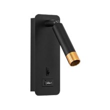 Stenski reflektor z USB polnilcem 1xG9/35W/230V črna/zlata