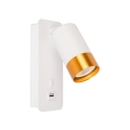 Stenski reflektor z USB polnilcem 1xGU10/35W/230V bela/zlata