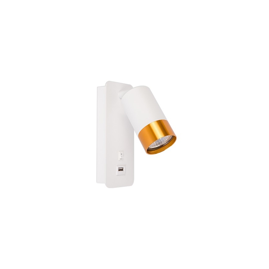Stenski reflektor z USB polnilcem 1xGU10/35W/230V bela/zlata
