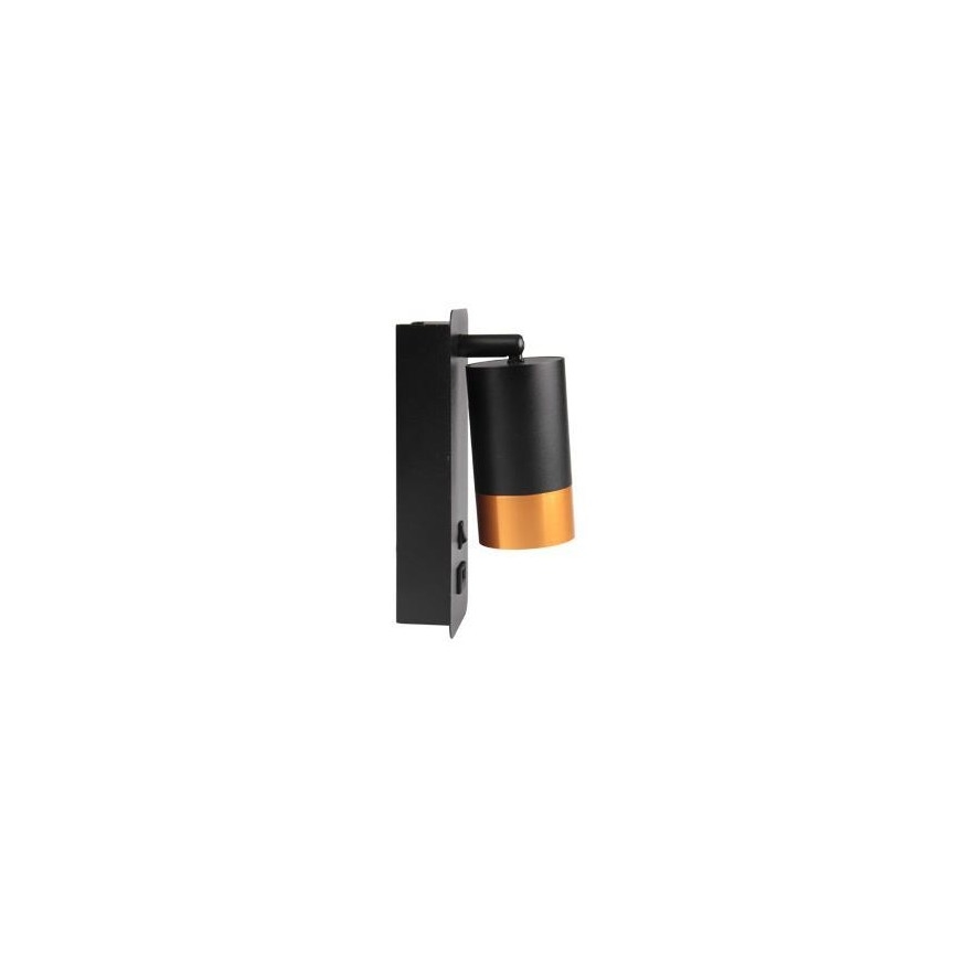Stenski reflektor z USB polnilcem 1xGU10/35W/230V črna/baker