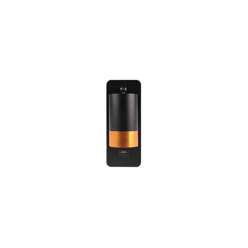 Stenski reflektor z USB polnilcem 1xGU10/35W/230V črna/baker