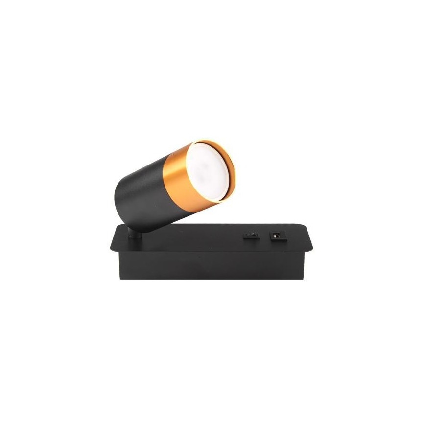 Stenski reflektor z USB polnilcem 1xGU10/35W/230V črna/baker