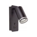 Stenski reflektor z USB polnilcem 1xGU10/35W/230V črna
