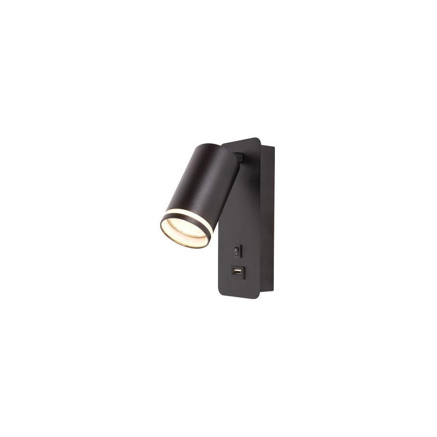 Stenski reflektor z USB polnilcem 1xGU10/35W/230V črna