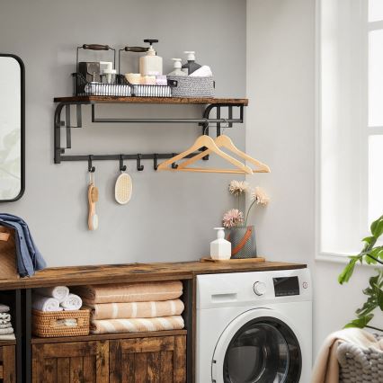 Stenski vešalnik s polico NATE rjava/črna