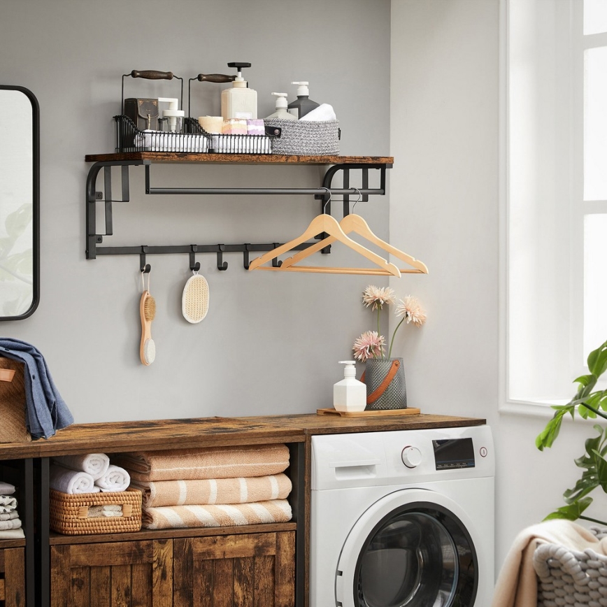 Stenski vešalnik s polico NATE rjava/črna