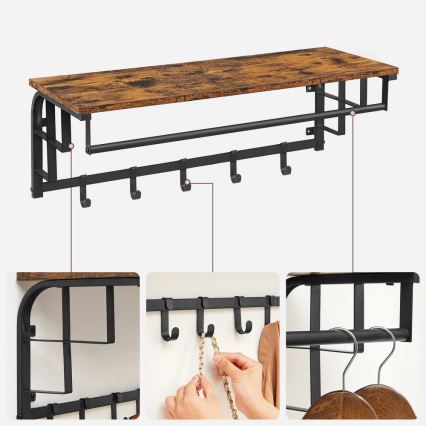 Stenski vešalnik s polico NATE rjava/črna