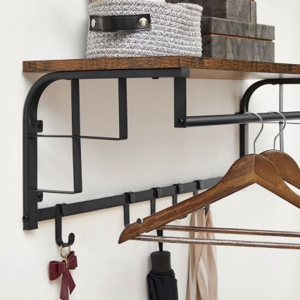 Stenski vešalnik s polico NATE rjava/črna