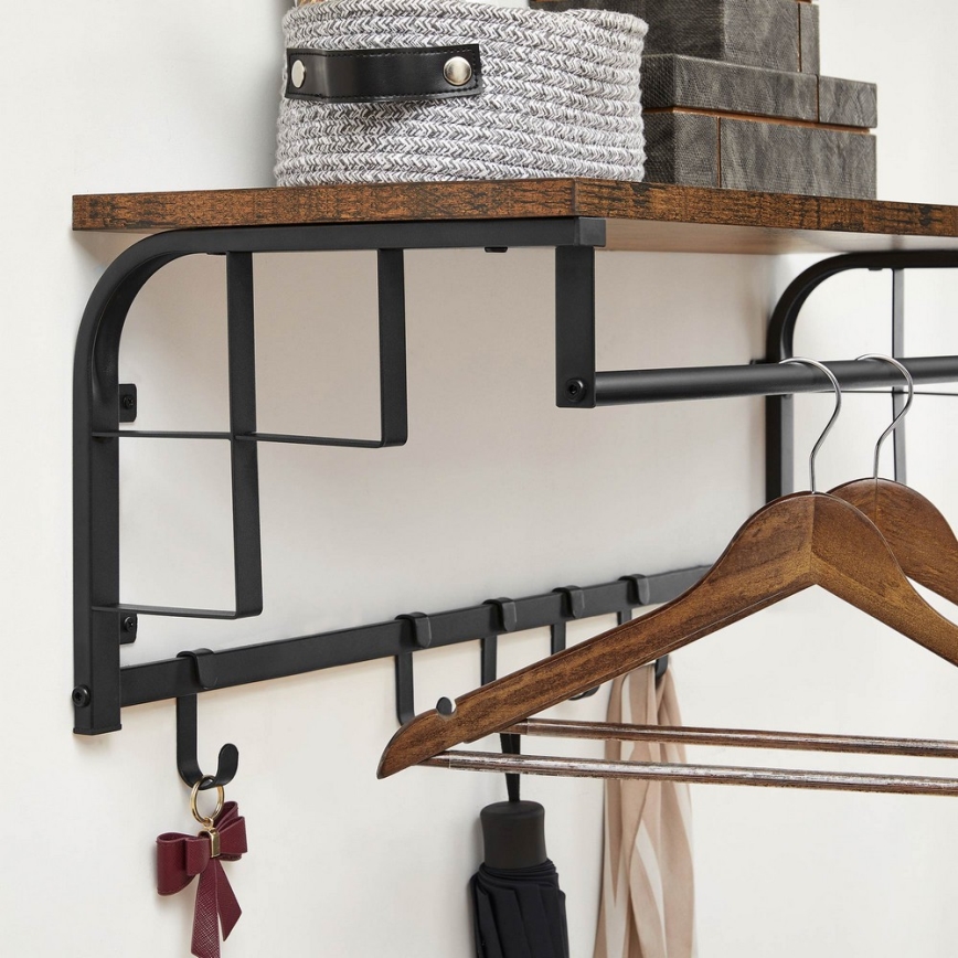 Stenski vešalnik s polico NATE rjava/črna