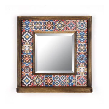 Stensko ogledalo 33x32,5 cm bor/rdeča