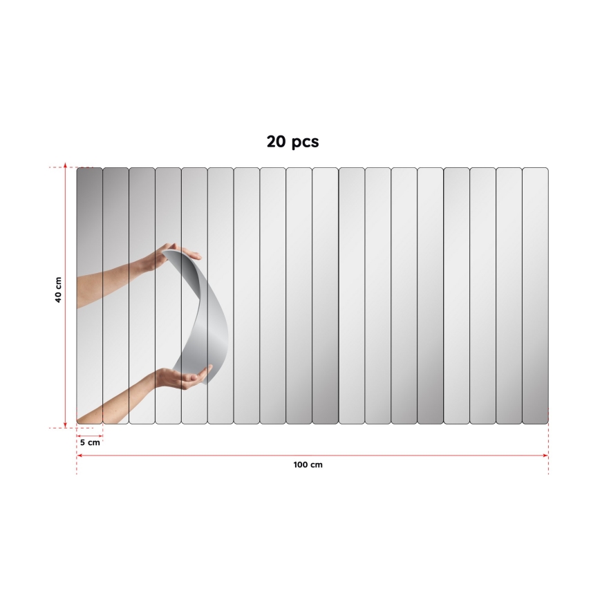 Stensko ogledalo RECTANGULAR 100x40 cm - 20 delov