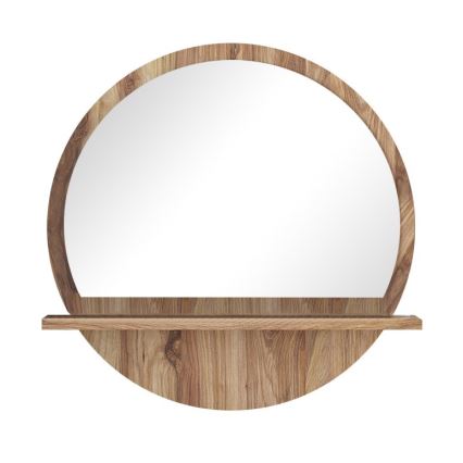 Stensko ogledalo s polico 45x45 cm rjava