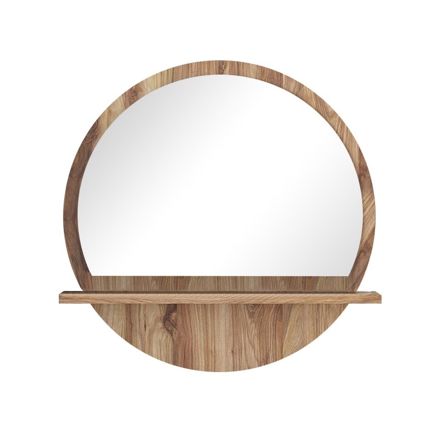 Stensko ogledalo s polico 45x45 cm rjava