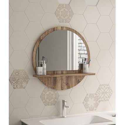 Stensko ogledalo s polico 45x45 cm rjava