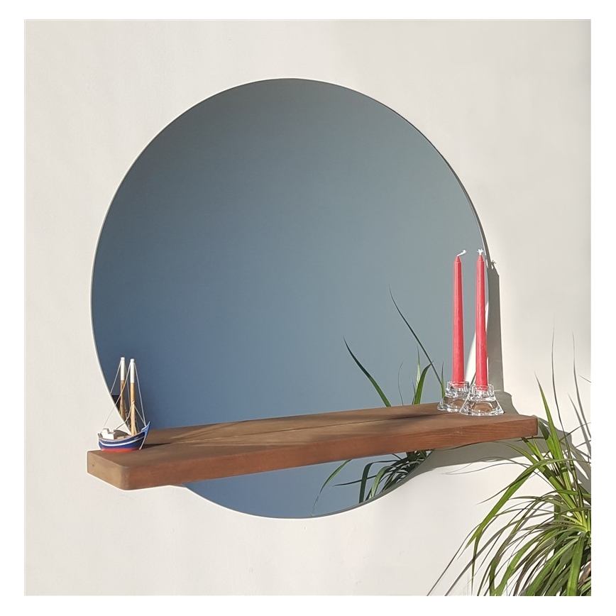 Stensko ogledalo s polico SUNSET 70x70 cm bor