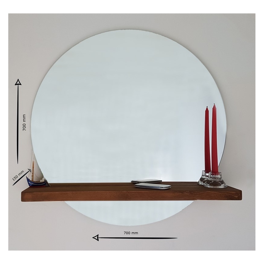 Stensko ogledalo s polico SUNSET 70x70 cm bor