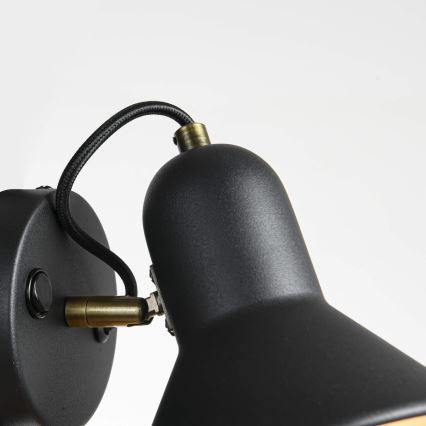 Stensko usmerjeno svetilo ASTAMA 1xE27/40W/230V, črna/medenina