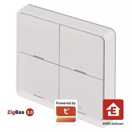 Stikalo 4-gumbi GoSmart 1xCR2430 Tuya bela