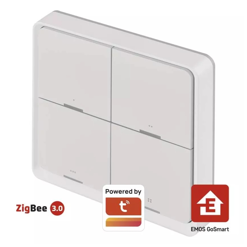 Stikalo 4-gumbi GoSmart 1xCR2430 Tuya bela