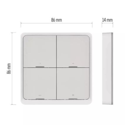 Stikalo 4-gumbi GoSmart 1xCR2430 Tuya bela