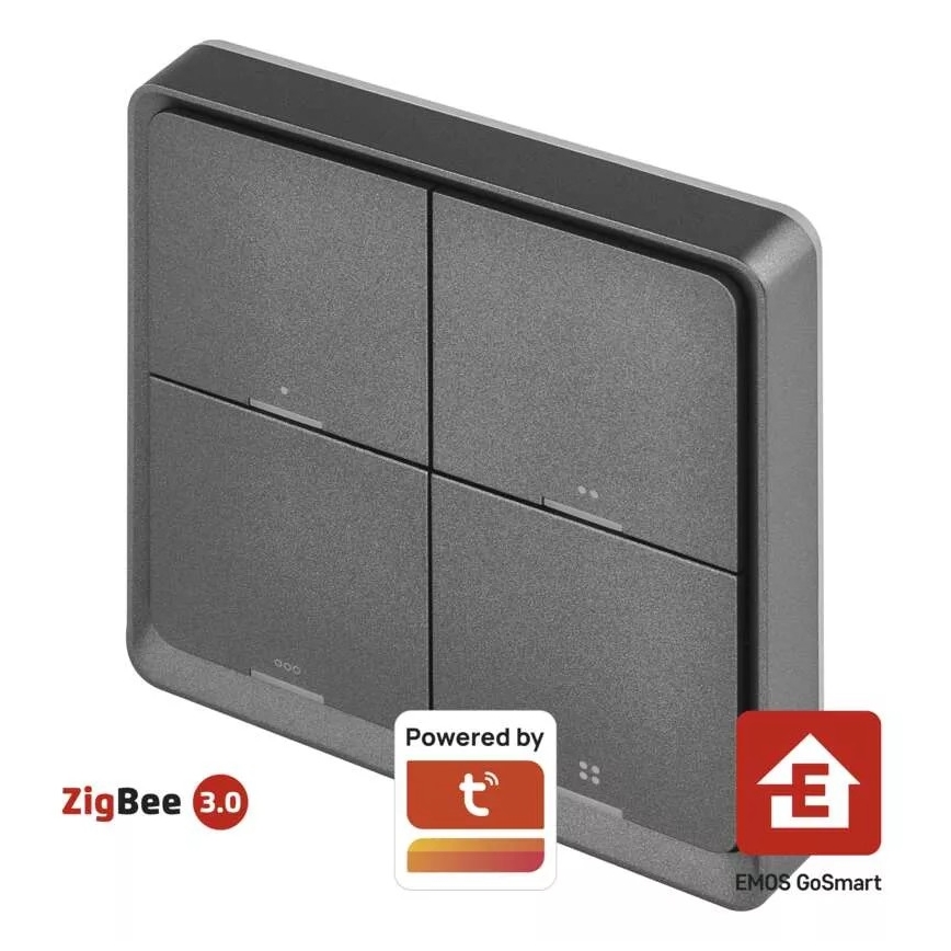 Stikalo 4-gumbi GoSmart 1xCR2430 Tuya črna