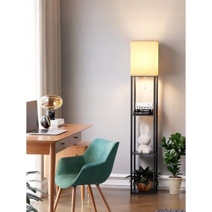 Stojna svetilka z policami 1xE27/40W/230V črna/bela