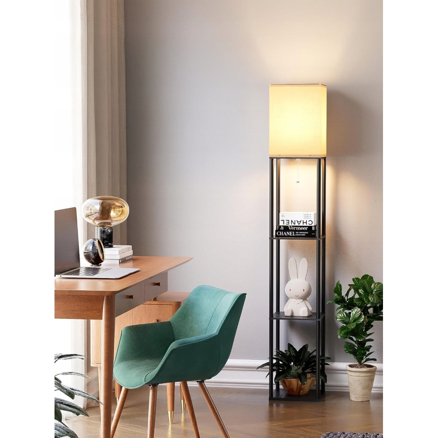 Stojna svetilka z policami 1xE27/40W/230V črna/bela