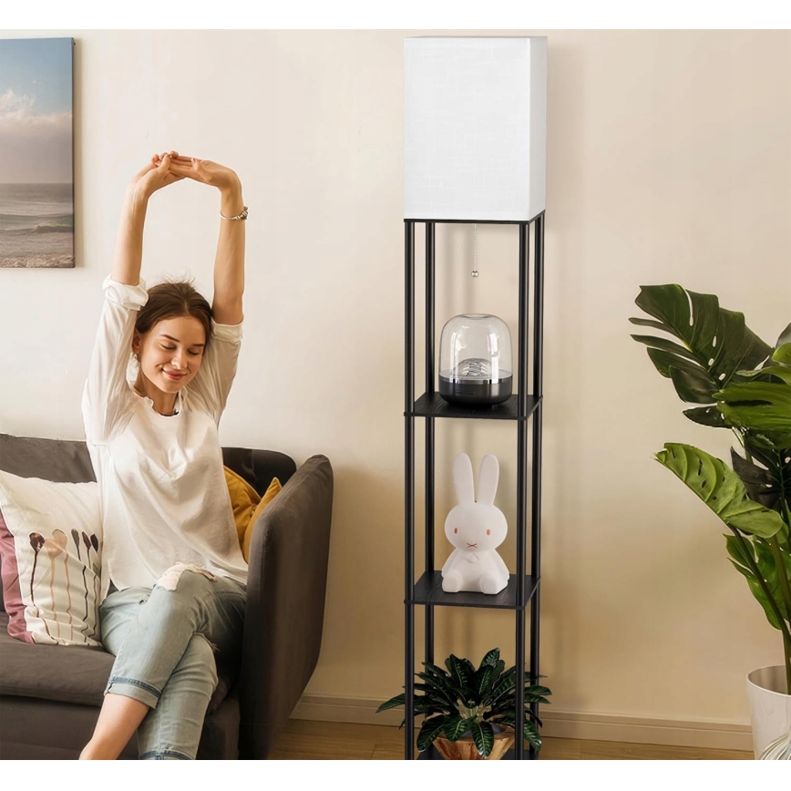 Stojna svetilka z policami 1xE27/40W/230V črna/bela