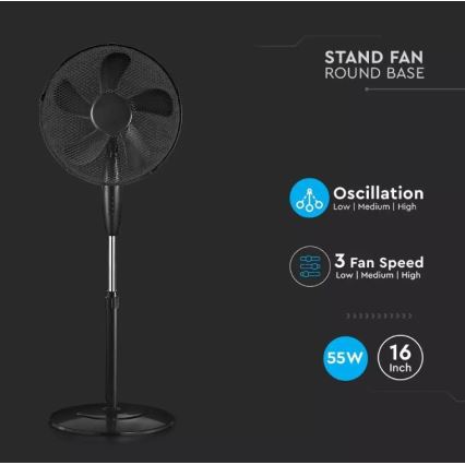Stojni ventilator premera 43 cm 55W/230V črn