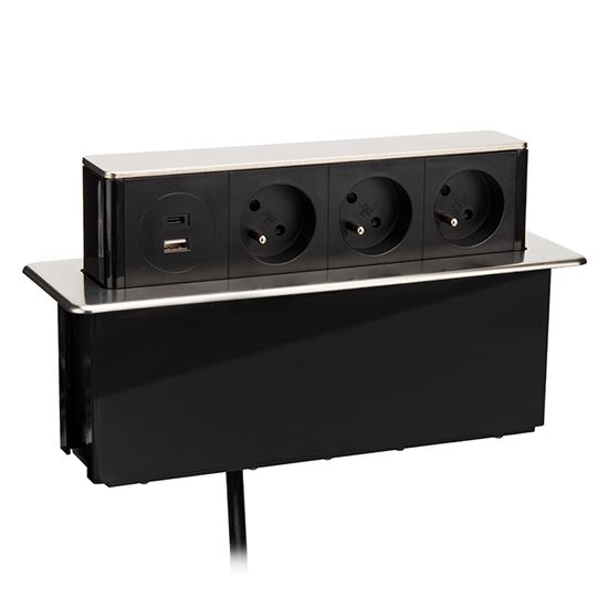 Stolp z vtičnicami za namizno ploščo 3x230V + USB-A + USB-C