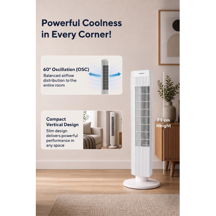 Stolpni ventilator 50W/230V, 74,5 cm, bel