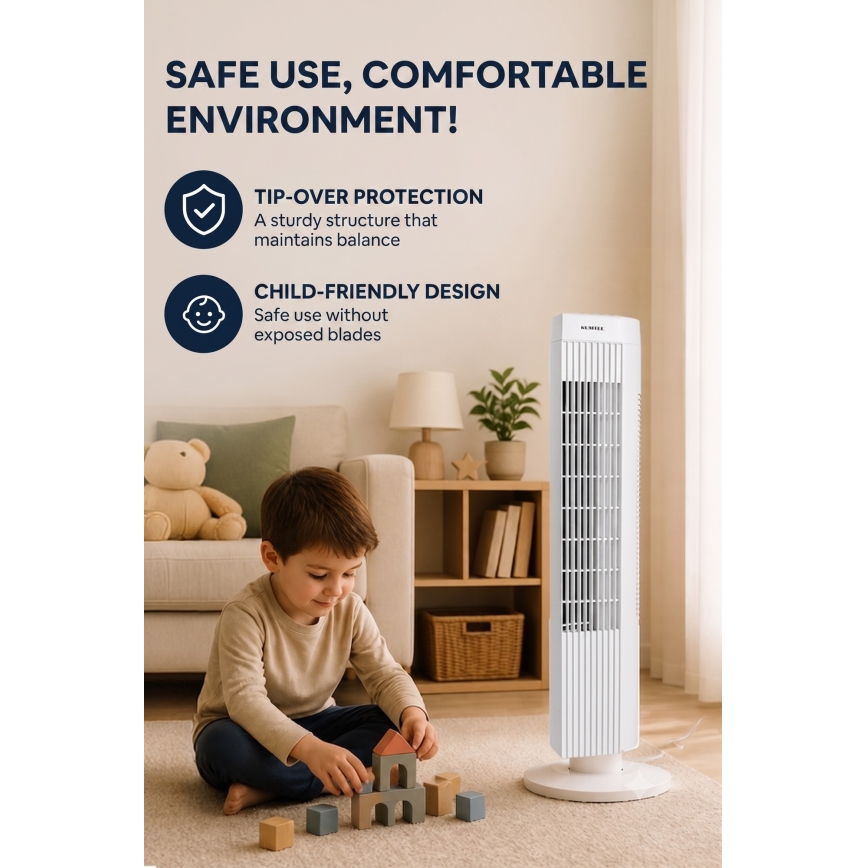 Stolpni ventilator 50W/230V, 74,5 cm, bel