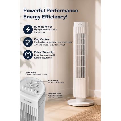 Stolpni ventilator 50W/230V v beli barvi