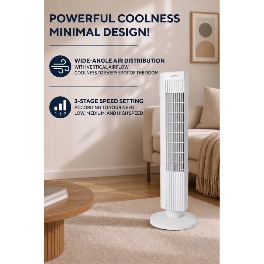 Stolpni ventilator 50W/230V v beli barvi