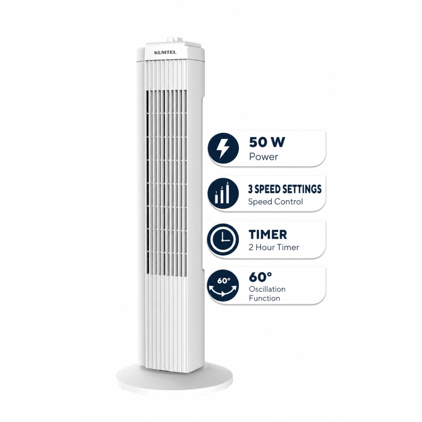 Stolpni ventilator 50W/230V v beli barvi