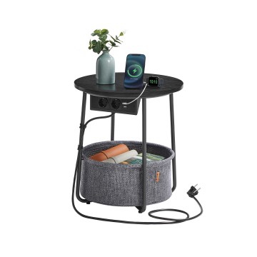 Stranska mizica z vgrajenimi vtičnicami in USB-priključki NOIRA 45 cm siva/črna