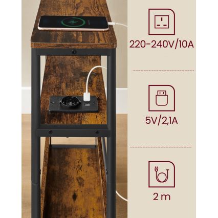 Stranska mizica z vgrajeno vtičnico in USB-priključki ROD rjava/črna